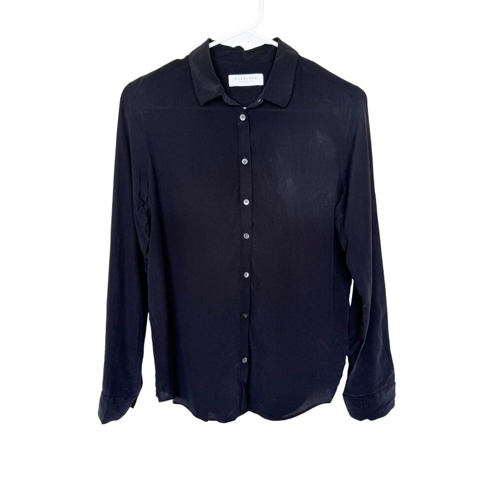 Everlane Womens Black Button-Up Silk Shirt Size 2